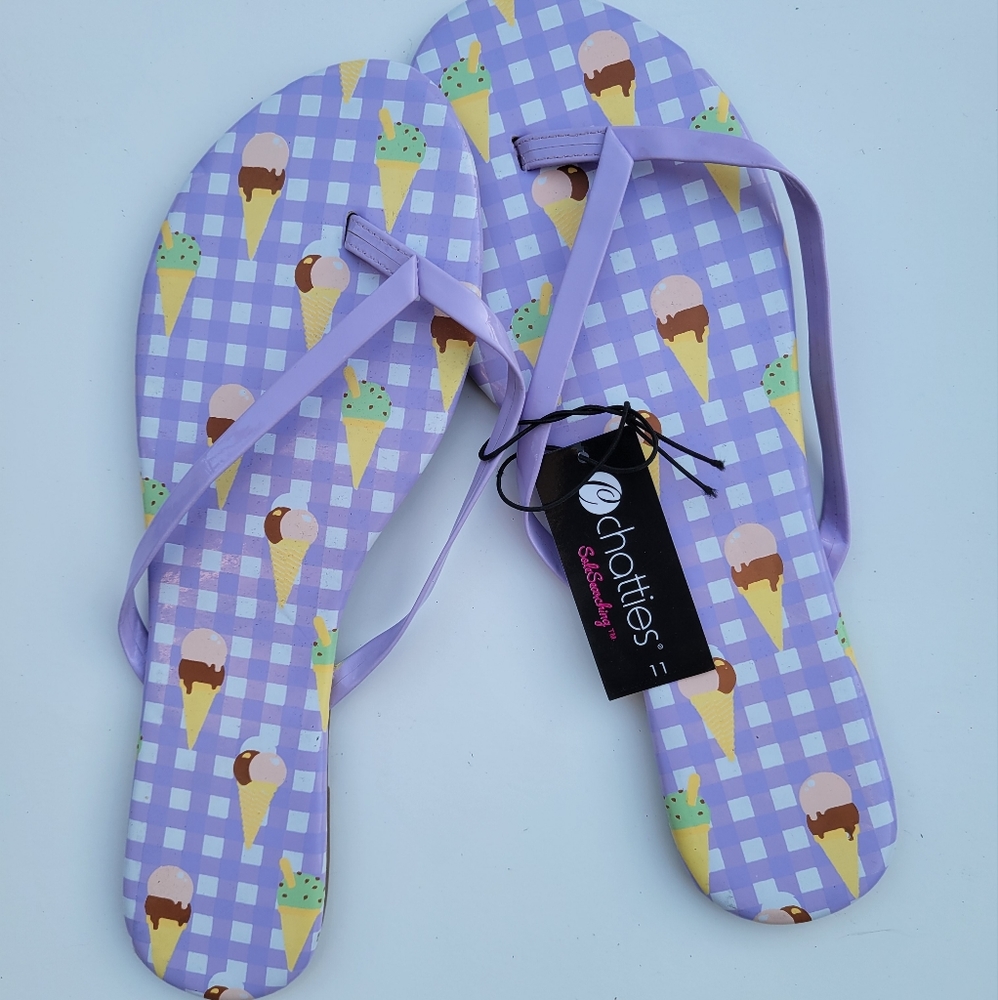 Chatties Sole Searching ice cream Print Flip Flops sz 11